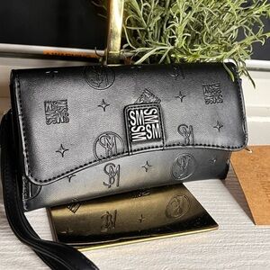 Steve Madden BJuddy Black Wristlet Wallet Crossbody Silver Chain Logo Emboss NWT